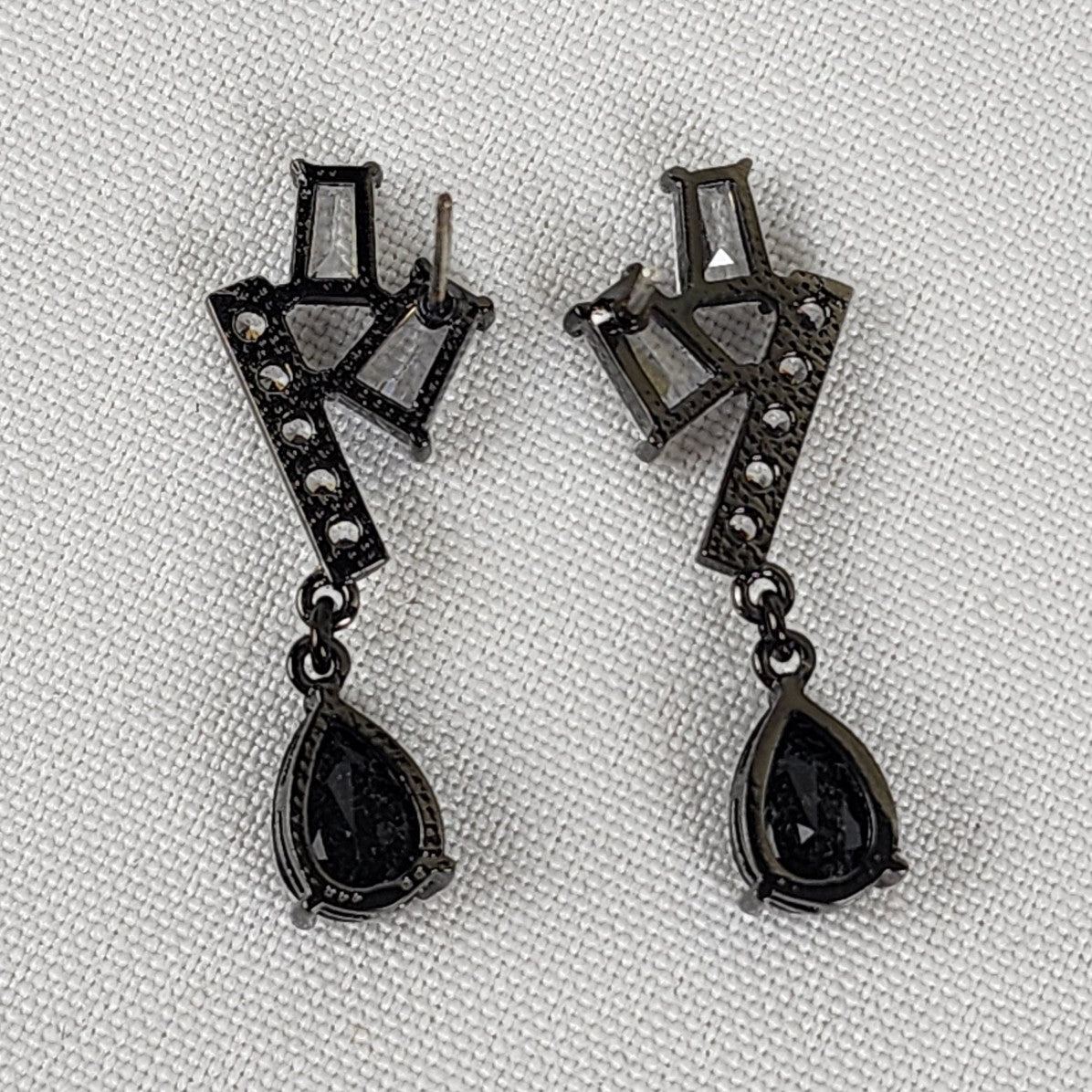 Fifth Avenue Collection Black Teardrop Faceted Stone Rhinestone Earrings