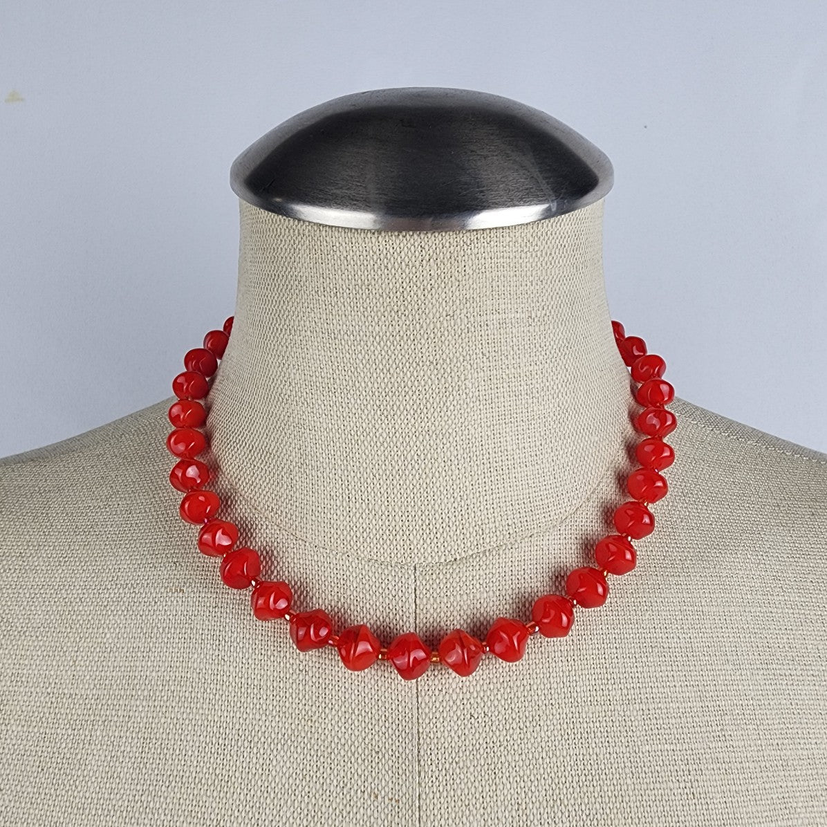 Red Glass Beaded Silver Toggle Collar Necklace