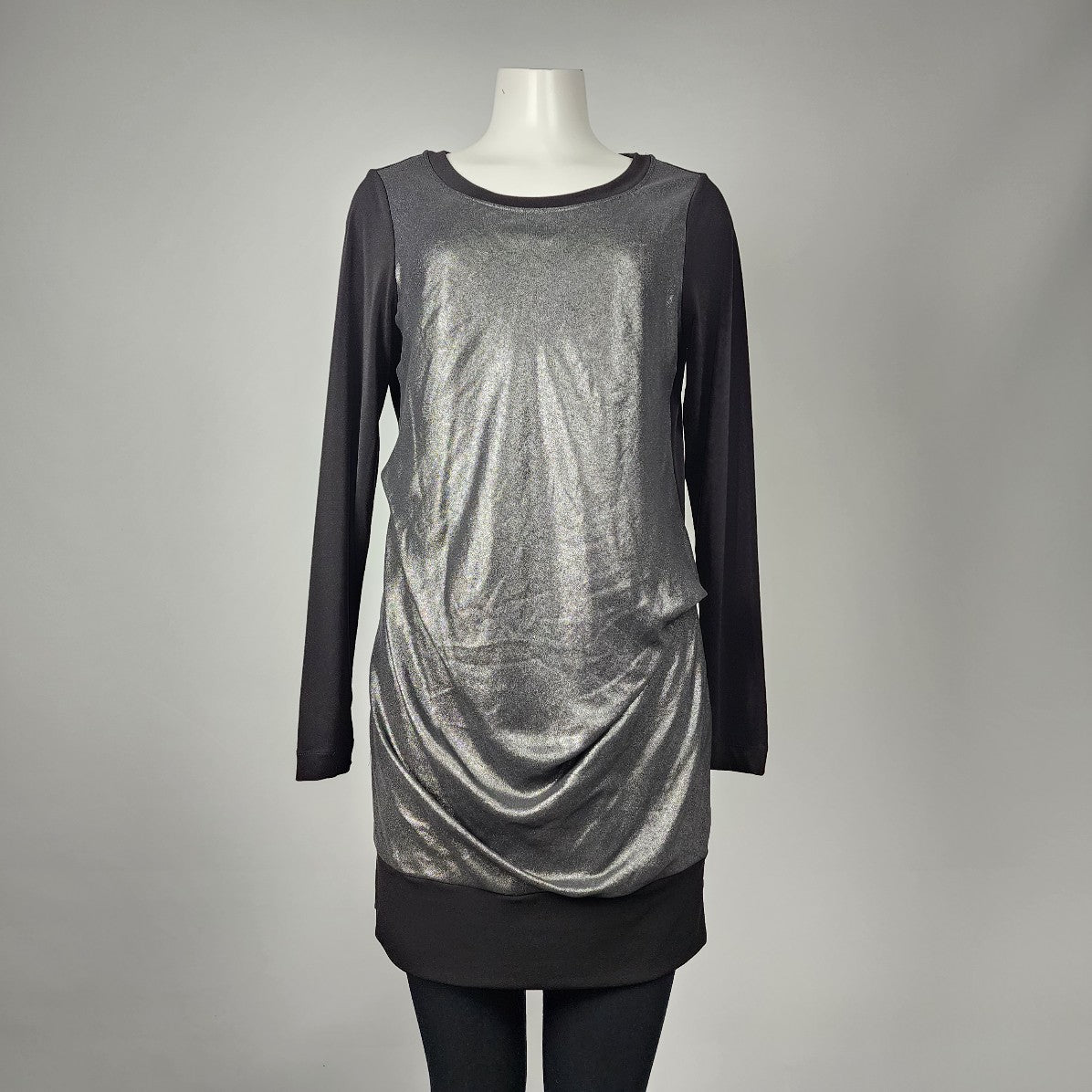 Sandwich Black & Silver Long Sleeve Tunic Top Dress Size M