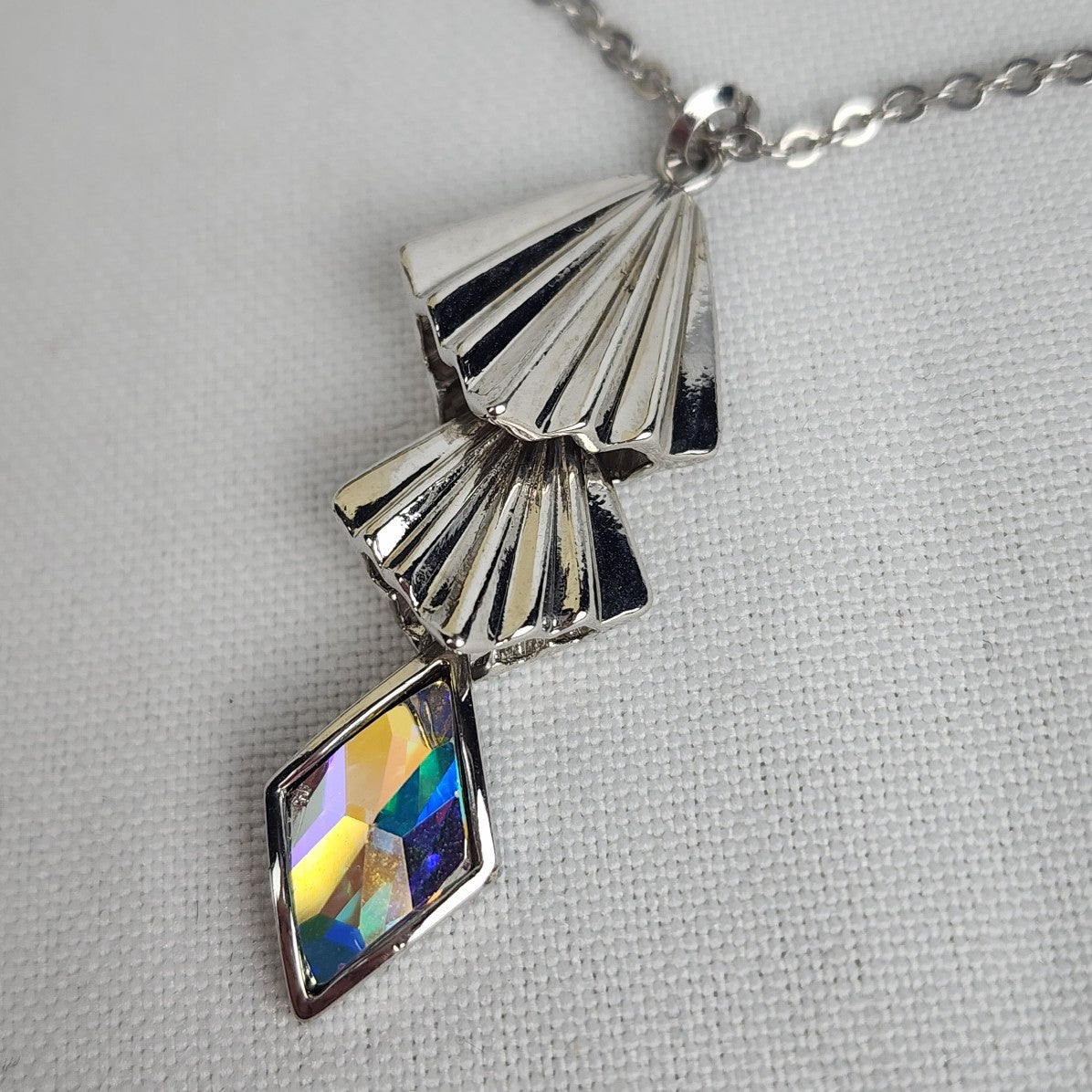 Fifth Avenue Collection Silver Triangle AB Stone Pendant Necklace