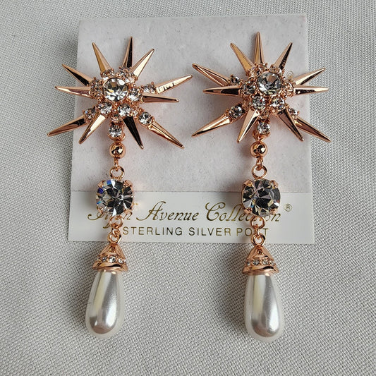 Fifth Avenue Collection Brio Star Rose Gold Rhinestone Dangly Pearl Earrings