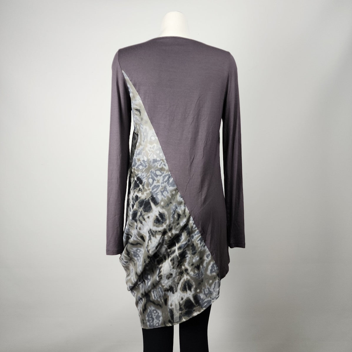 Ronen Chen Grey Chiffon Kaleidoscope Print Tunic Top Size M