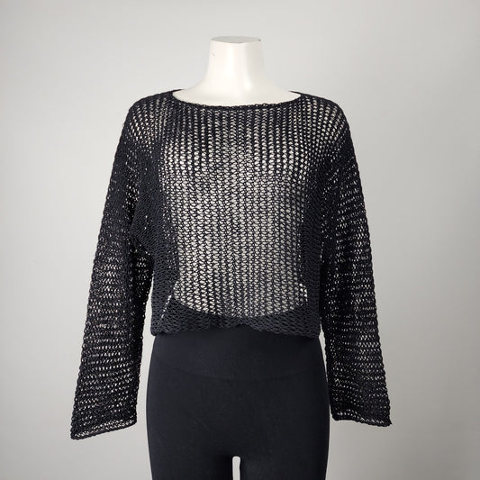 Sarah Pacini Black Open Knit Cropped Sweater Size M/L