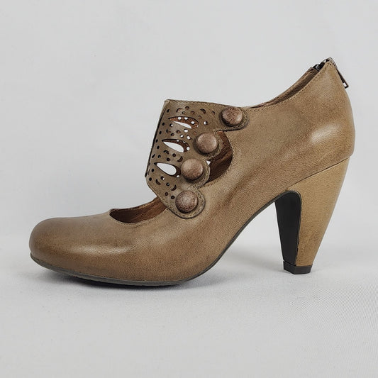 Miz Mooz Taupe Leather Mary Jane Heeled Shoes Size 9