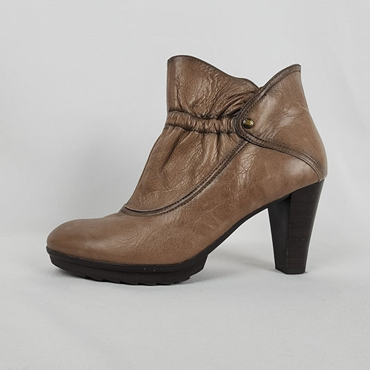 Hispanitas Taupe Leather Heeled Ankle Boots Size 8.5