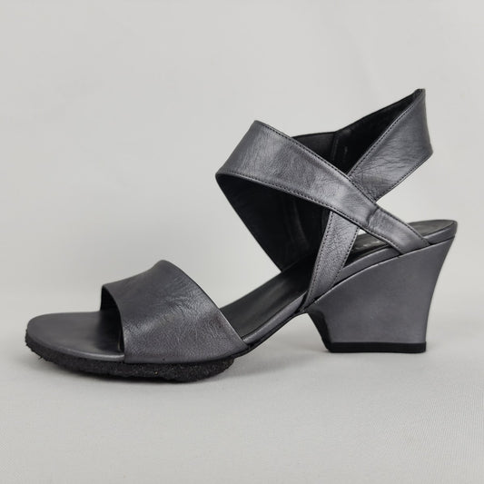 Audley Grey Leather Strappy Heeled Sandals Size 9