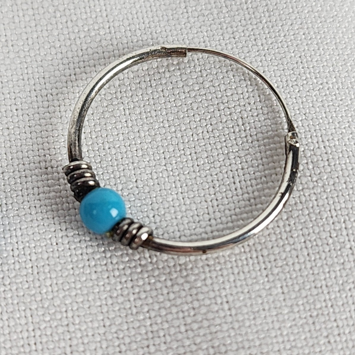 925 Sterling Silver Blue Bead Hoop Earrings