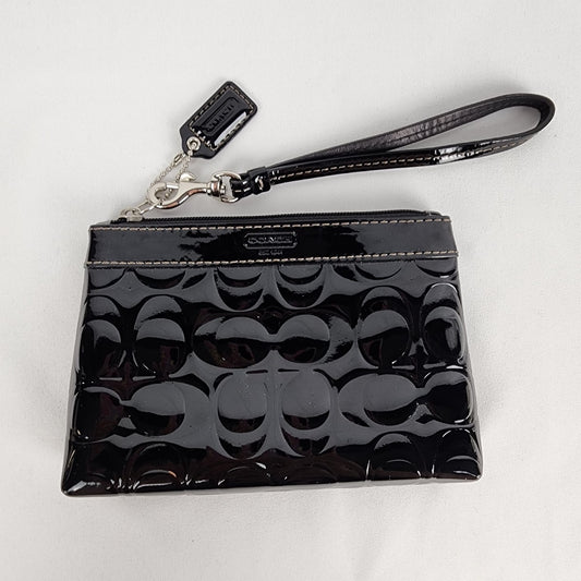 Coach Black Patent Leather Monogram Mini Wristlet Change Purse