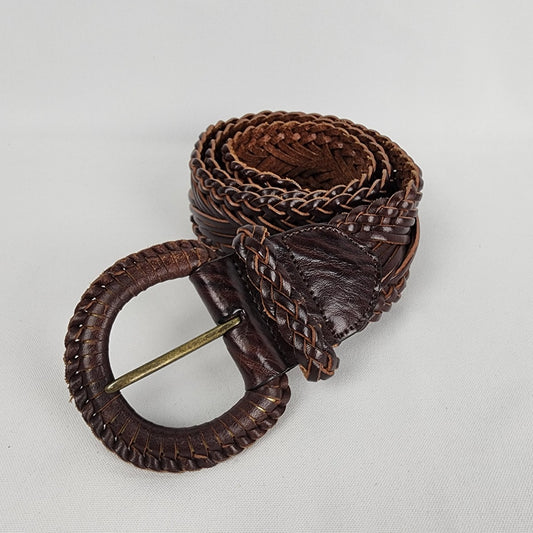Brown Leather Braided Belt Size M
