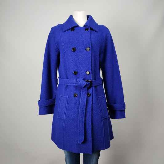 Tabi Blue Wool Belted Button Up Pea Coat Size M
