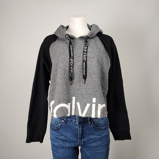 Calvin Klein Grey & Black Cropped Hoodie Size XL
