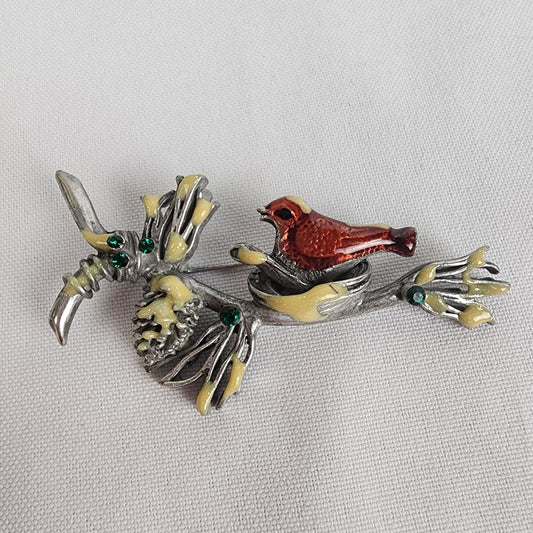 Vintage JJ Robin Bird In Nest Bird Brooch