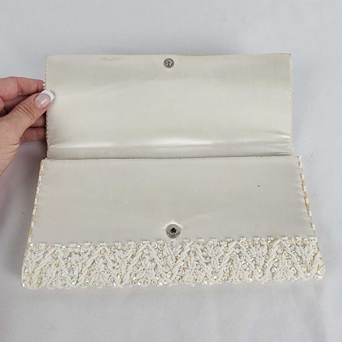 Vintage White Beaded Envelope Clutch Purse