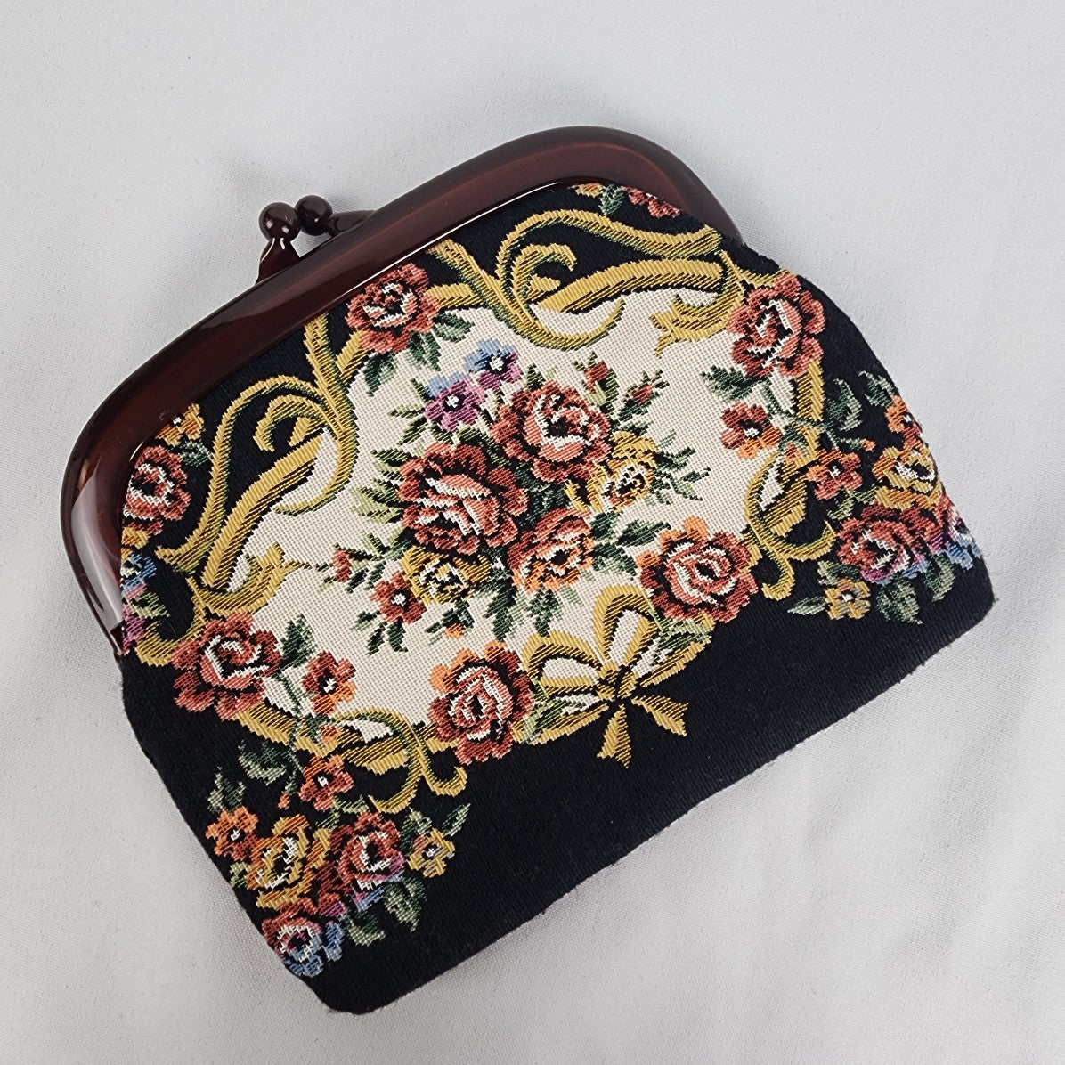 Vintage Brown Floral Embroidered Clutch Purse