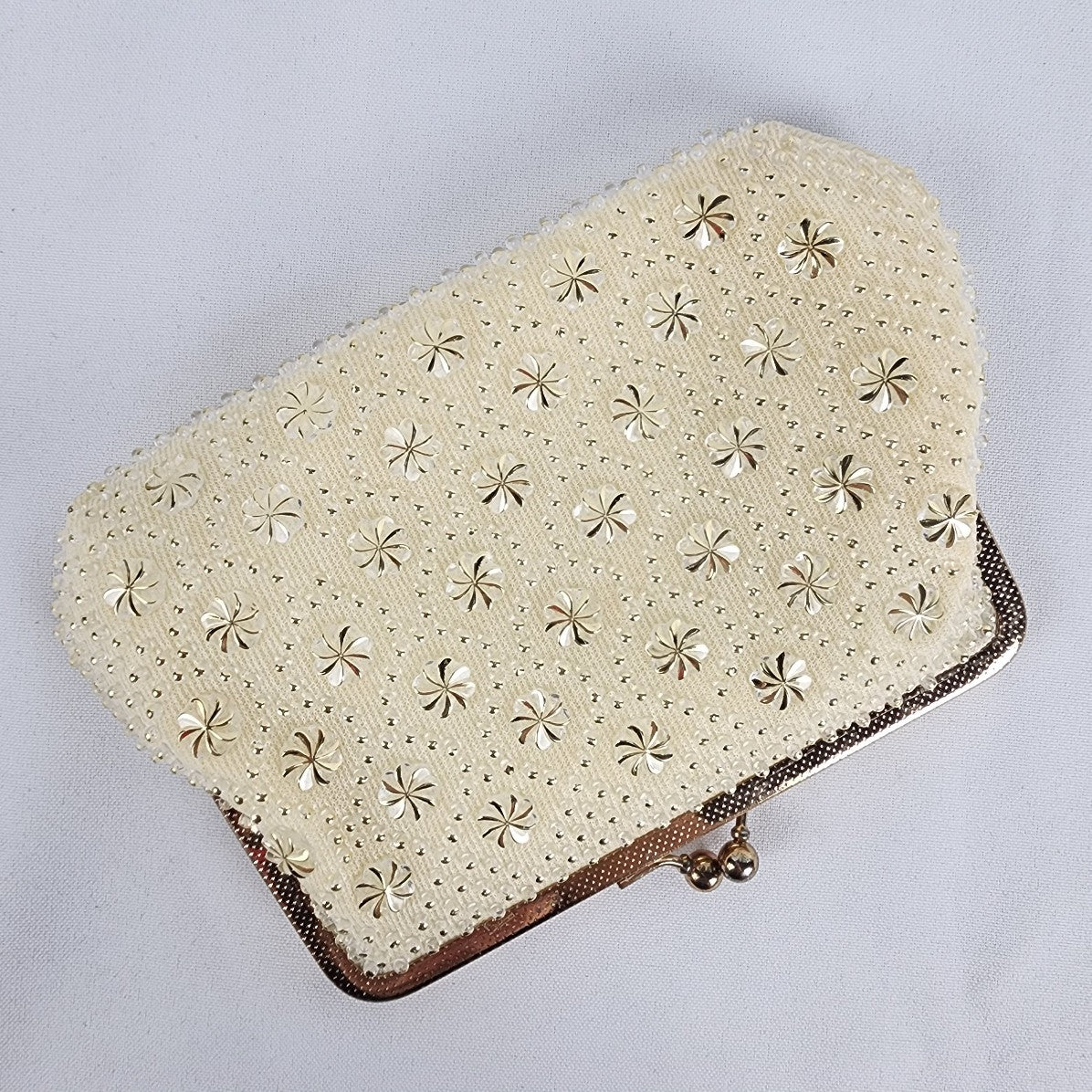 Vintage Gold Tone Floral Beaded Clutch Purse