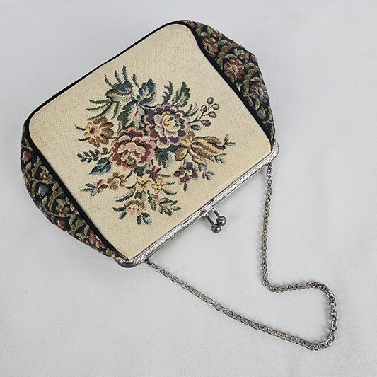 Vintage La Marquise Floral Embroidered Clutch Purse