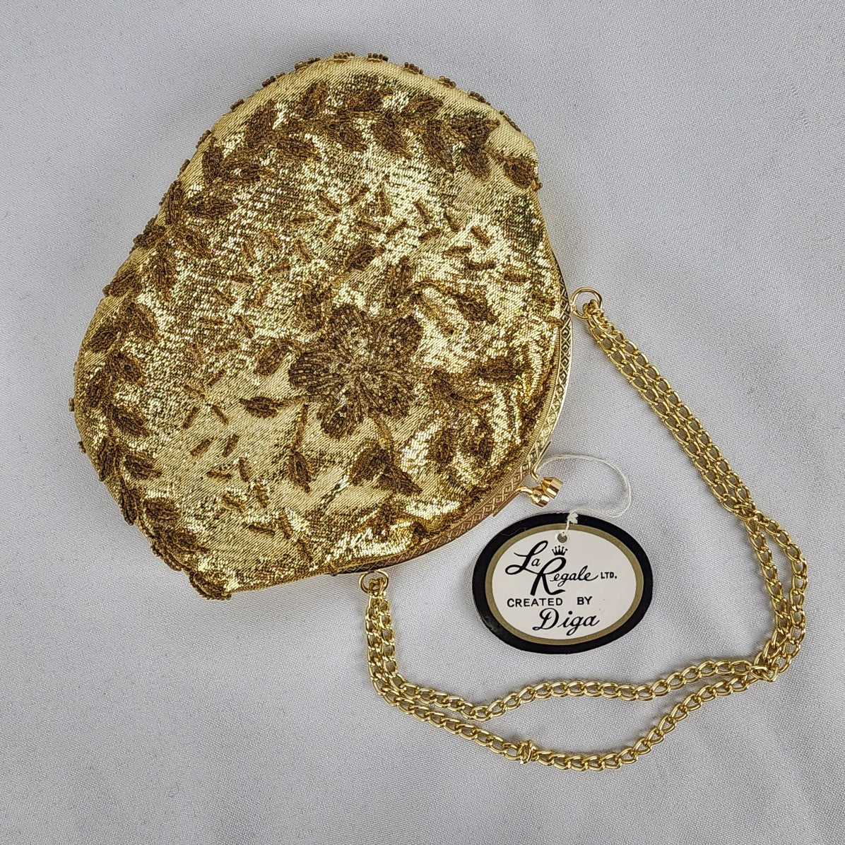 Vintage La Regale Gold Floral Beaded Clutch Purse