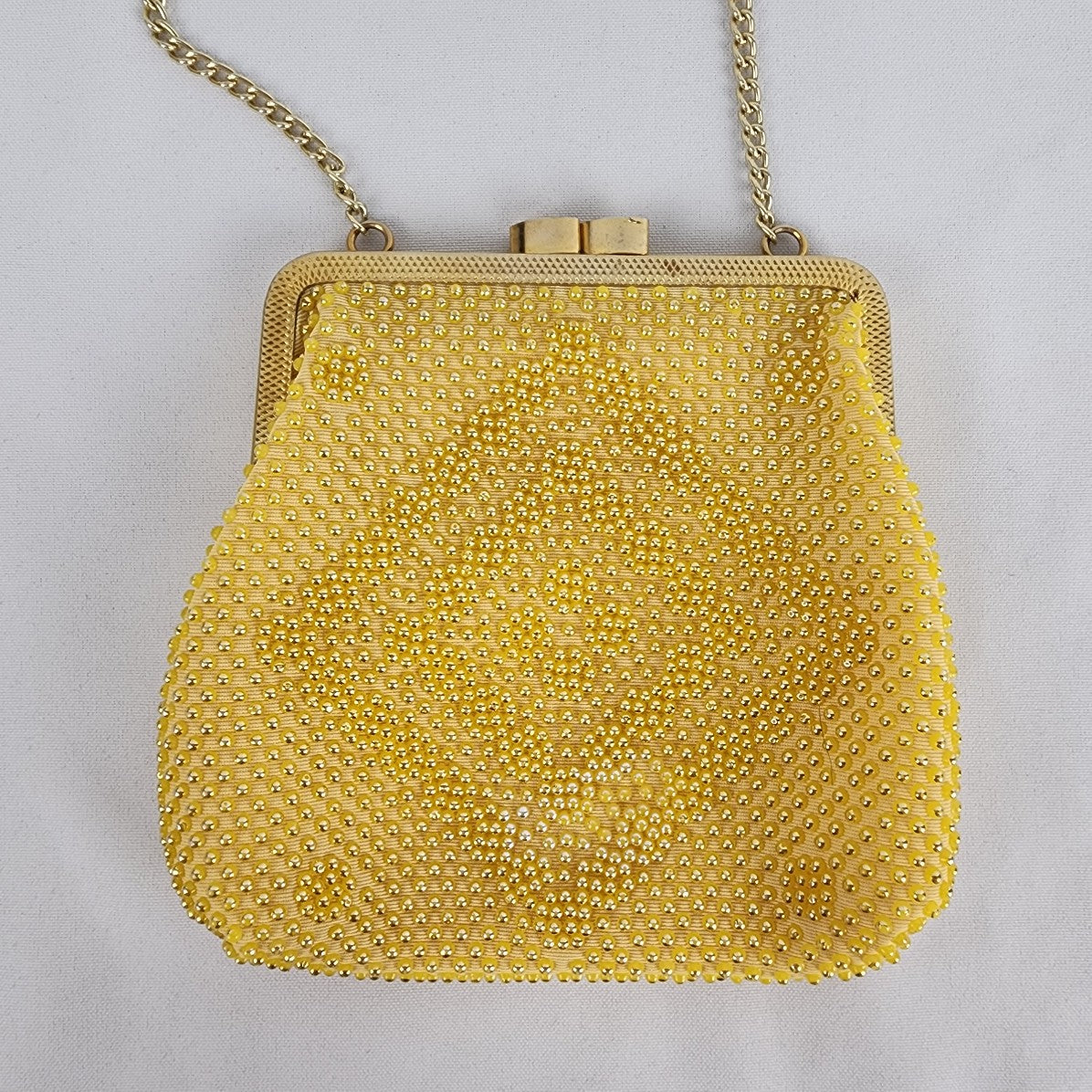 Vintage Gold Tone Yellow Beaded Clutch Purse