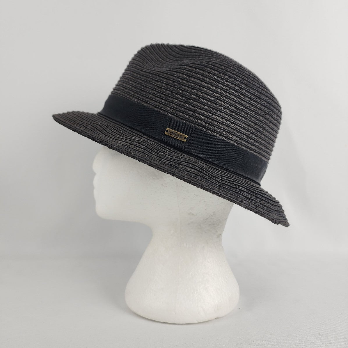 Delux Black Woven Paper Fedora Hat