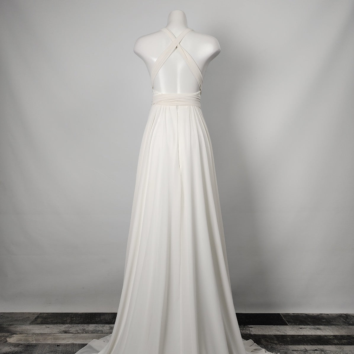 White Lace Chiffon Halter Wedding Dress Size S