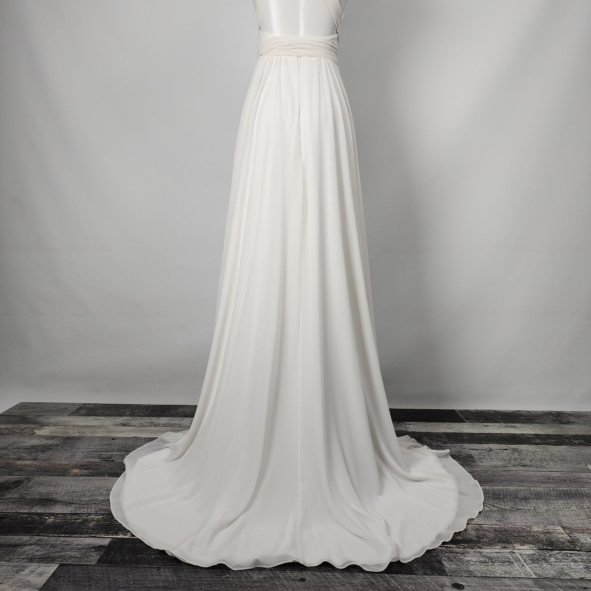 White Lace Chiffon Halter Wedding Dress Size S