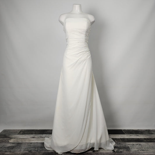 White Beaded Chiffon Wedding Dress Size M