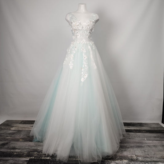 Jovani Mint Green Floral Tulle Grad Prom Gown Dress Size XS/S
