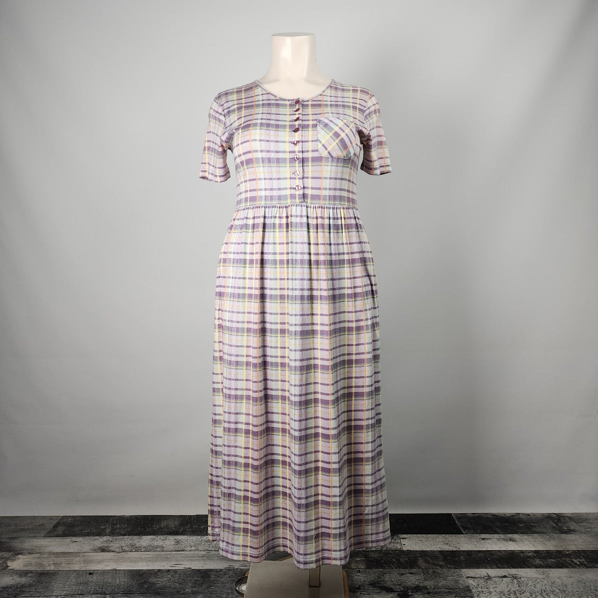 Northern Spirit Purple Plaid Cotton Maxi Dress Size L