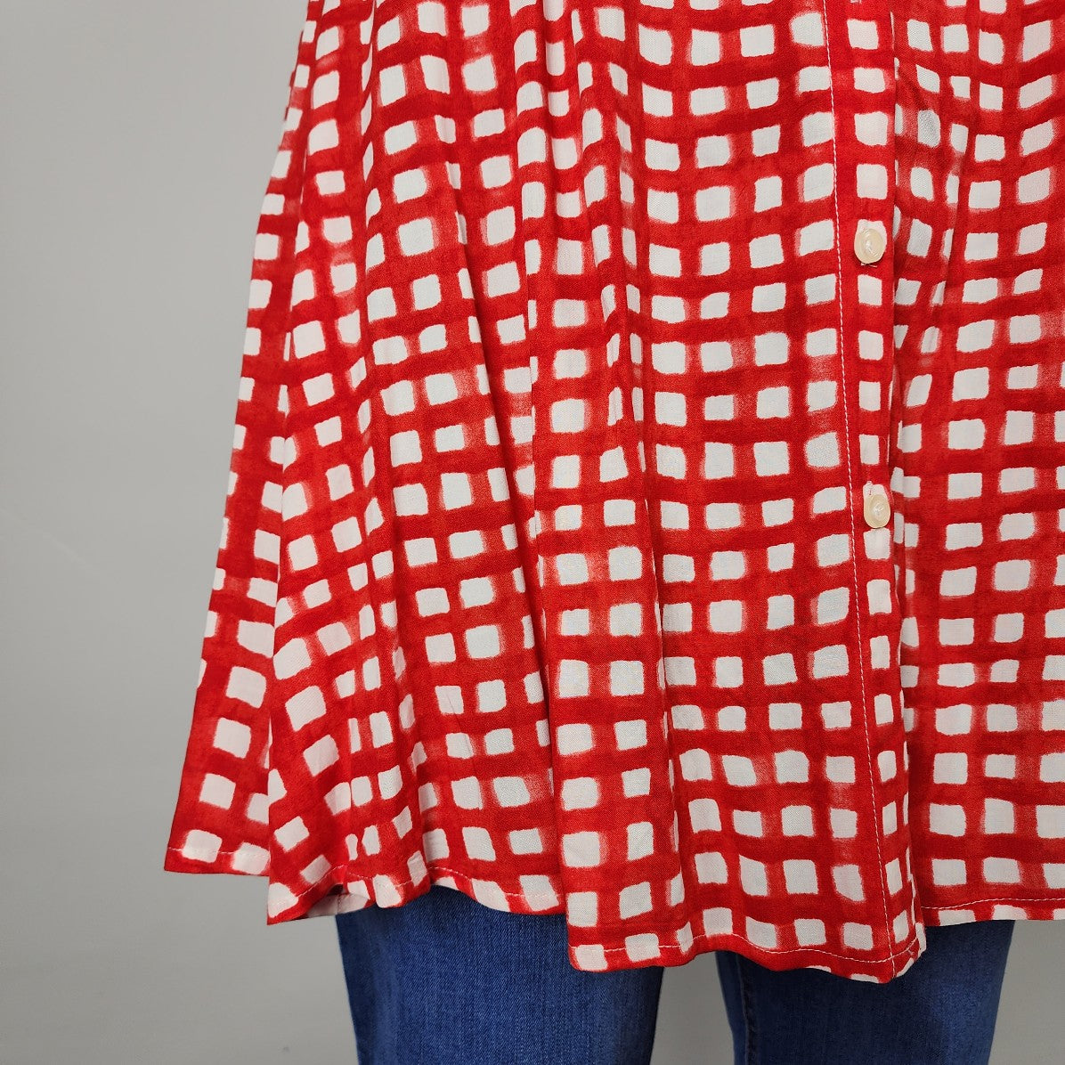 11-1-TYLHO Red Check Sleeveless Tunic Top Size XL