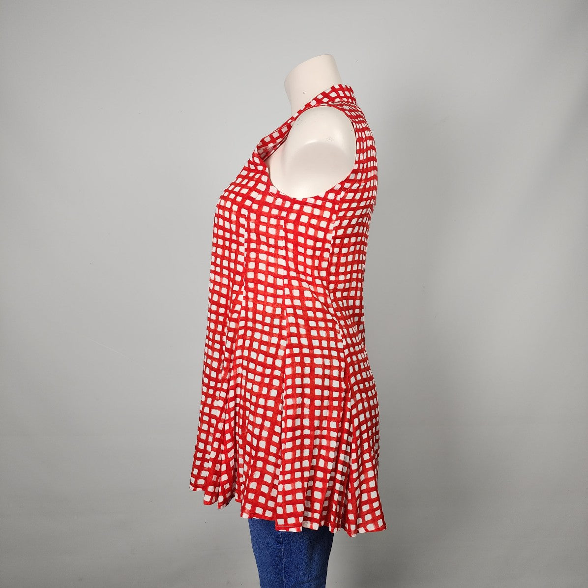 11-1-TYLHO Red Check Sleeveless Tunic Top Size XL