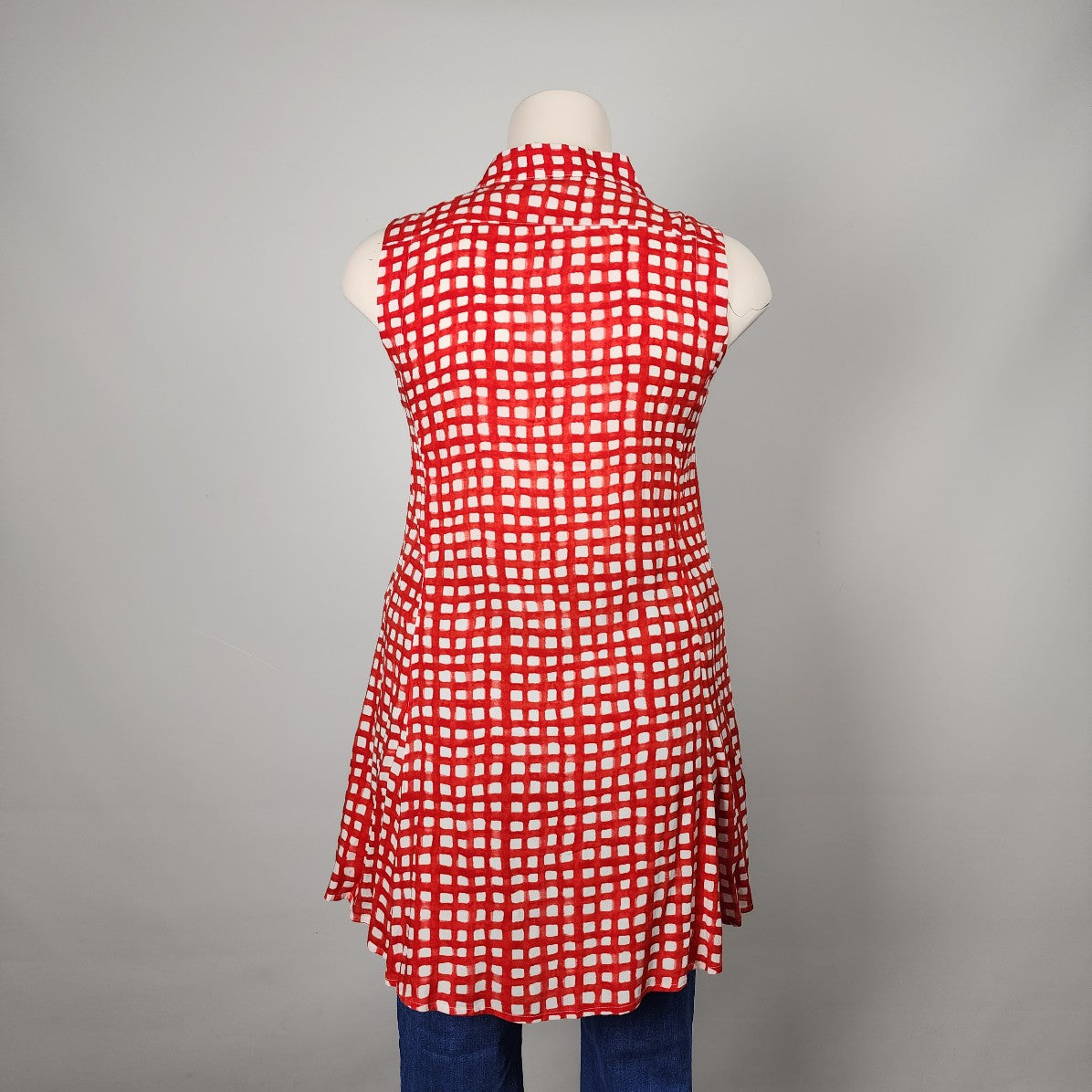 11-1-TYLHO Red Check Sleeveless Tunic Top Size XL