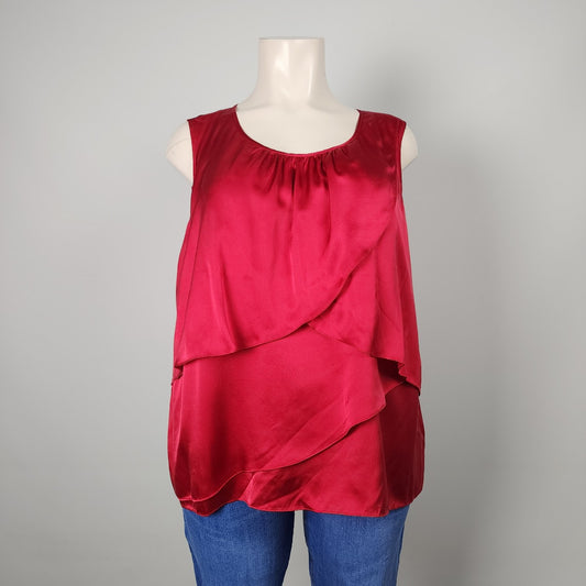 Talbots Red Silk Ruffle Sleeveless Top Size 2X