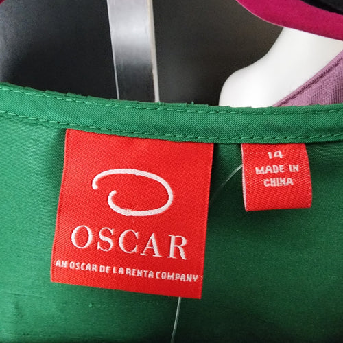 Oscar De La Renta Green Ruffle Button Front Blouse Size 14