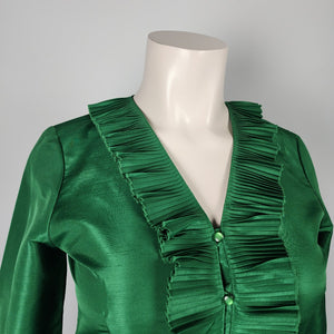 Oscar De La Renta Green Ruffle Button Front Blouse Size 14