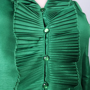 Oscar De La Renta Green Ruffle Button Front Blouse Size 14