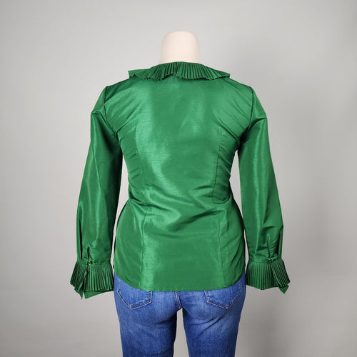 Oscar De La Renta Green Ruffle Button Front Blouse Size 14