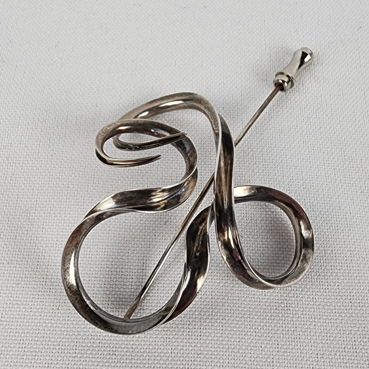 Vintage Sterling Silver Swirl Stick Pin Brooch