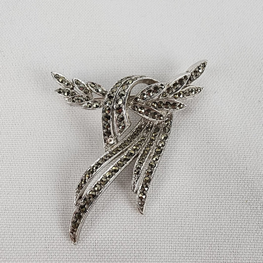 Vintage Marcasite Studded Silver Brooch