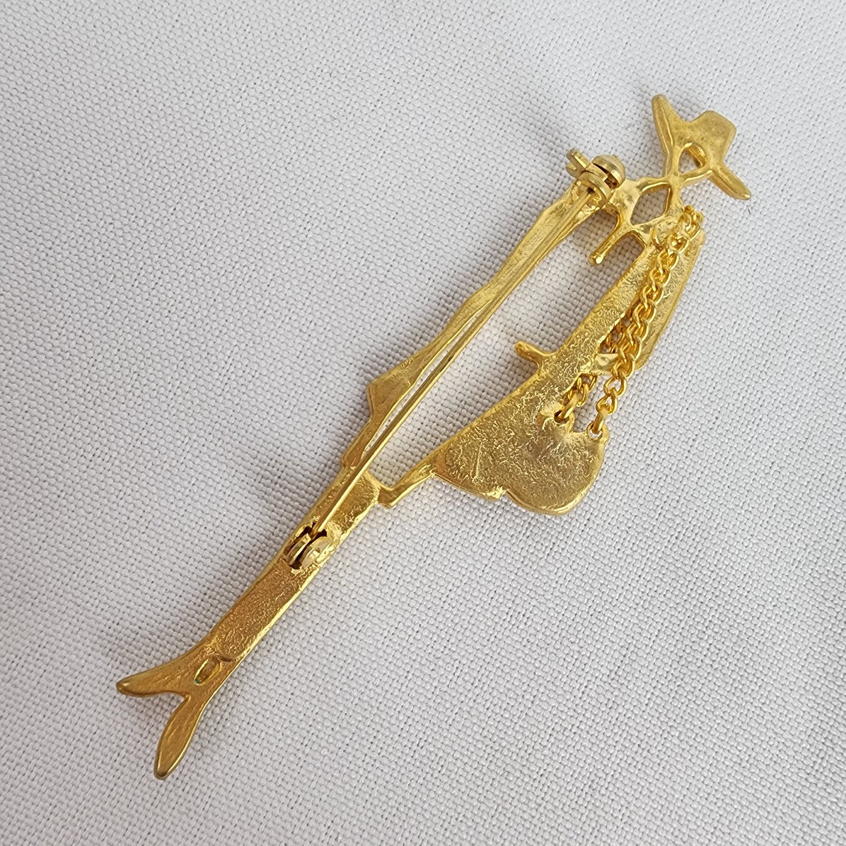 Vintage Gold Tone Lady With Purse Brooch