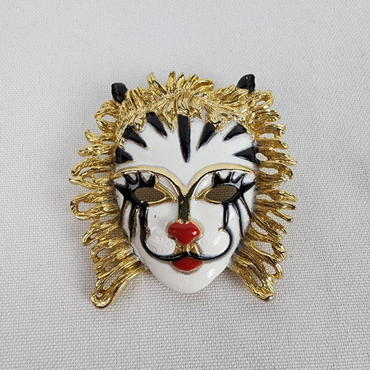 Vintage Venetian Carnival Joker Mask Brooch