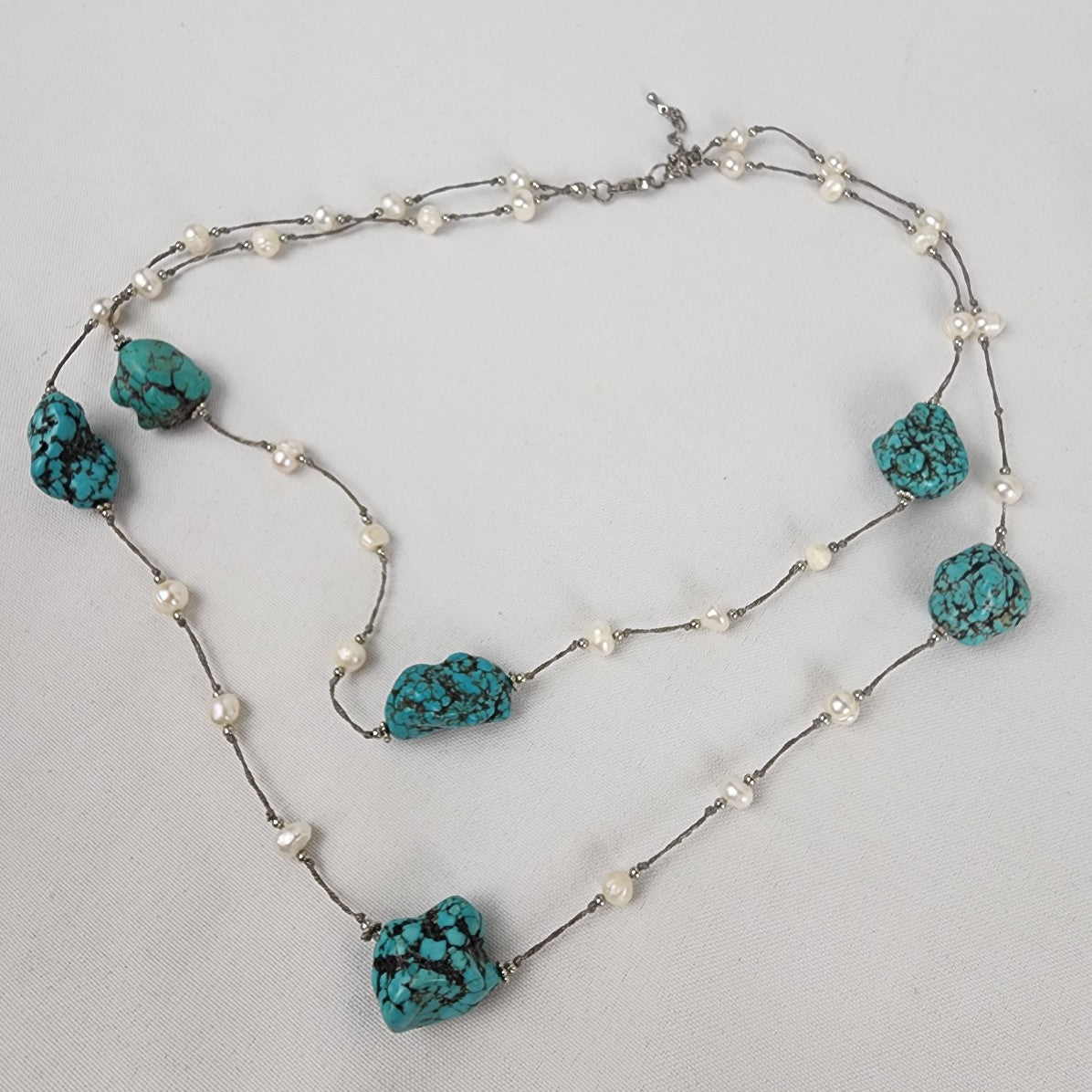 Faux Turquoise & Pearl Beaded Necklace