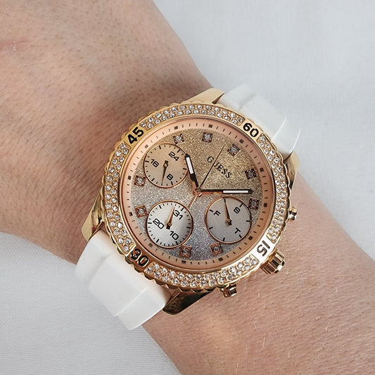 Guess Rose Gold White Silicone Strap Watch