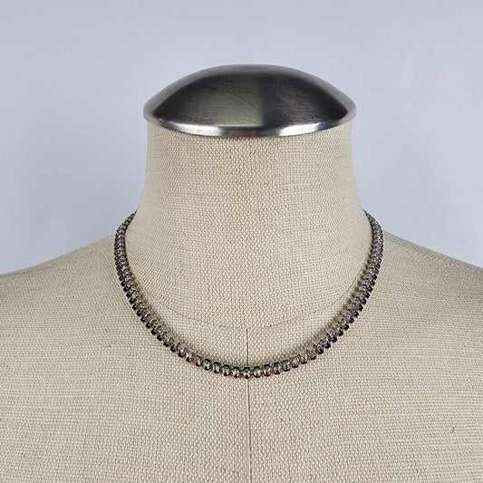 Vintage Silver & Red Crystal Link Necklace