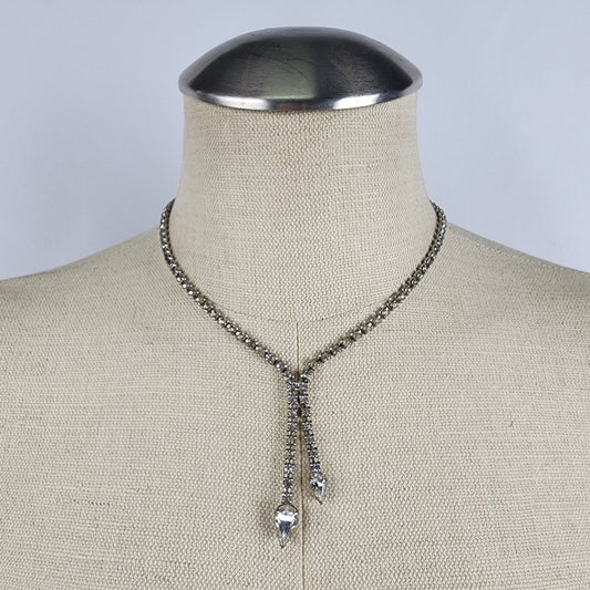 Vintage Silver Tear Drop Rhinestone Necklace