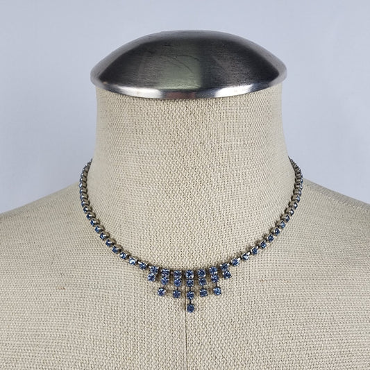 Vintage Silver & Blue Rhinestone Choker Necklace