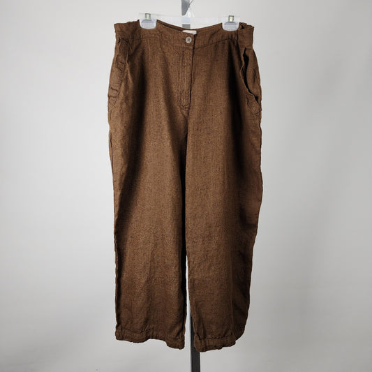 Chico's Brown Linen Wide Leg Coulotte Pants Size M/L