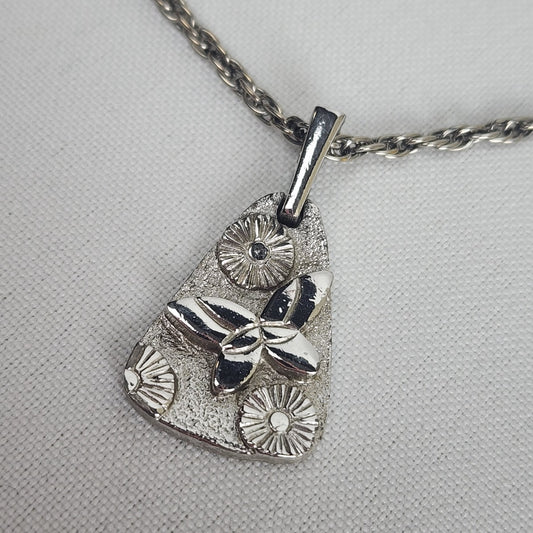 Vintage Silver Butterfly Pendant Chain Necklace