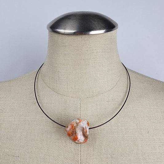 Orange Polished Natural Stone Cord Necklace