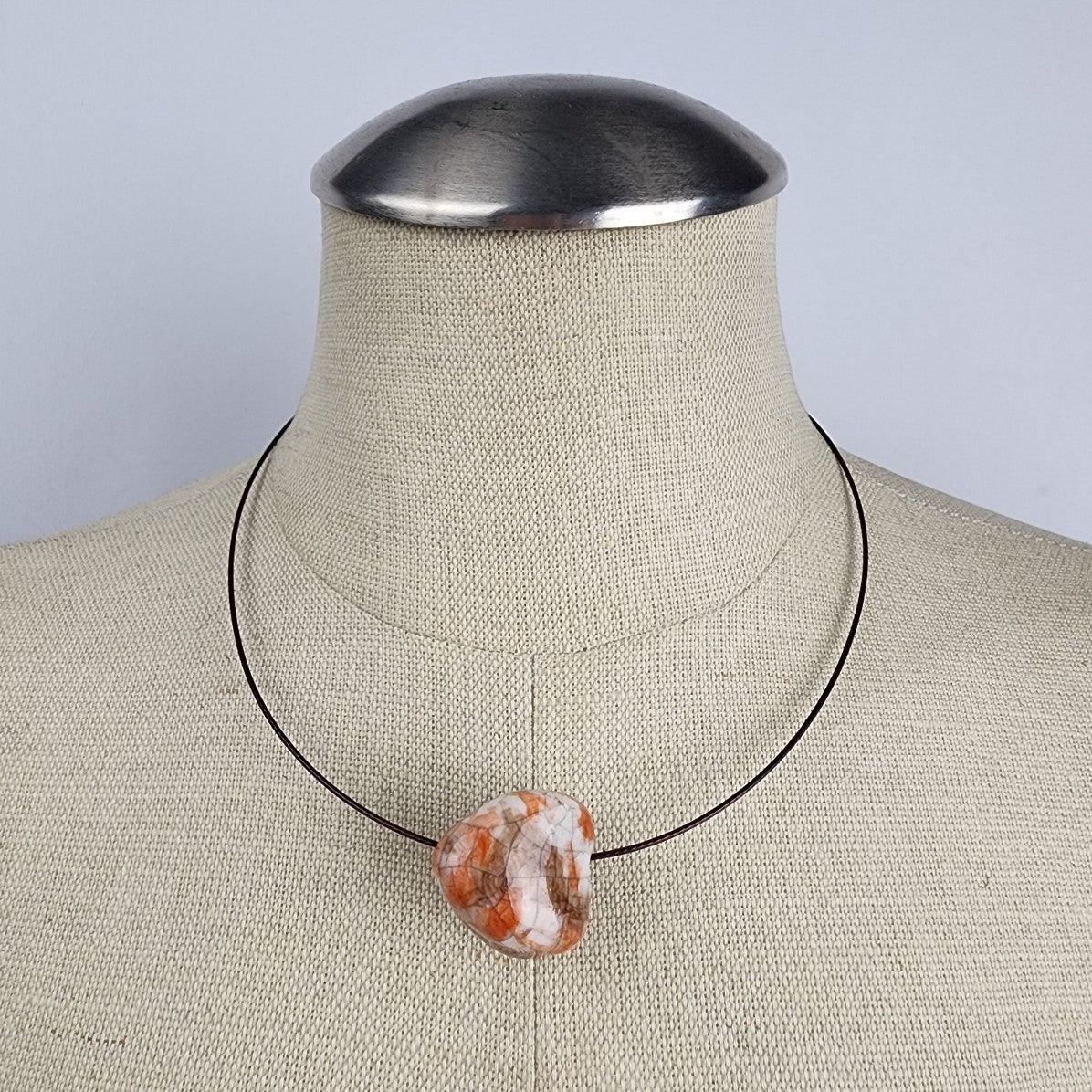 Orange Polished Natural Stone Cord Necklace