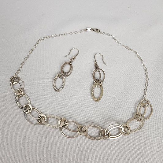 Italy 925 Sterling Silver Chain Link Necklace & Earring Set